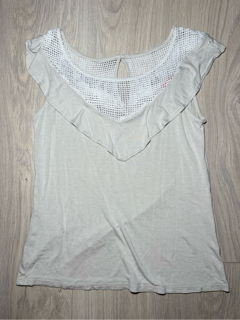 Women’s Cream Ruffle Sleeveless Top with Mesh